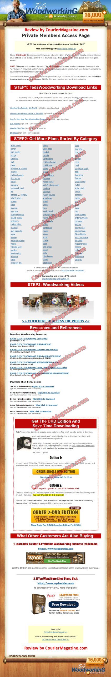 ted's woodworking 16000 plans download page